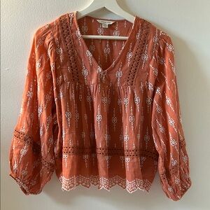 American Eagle Outfitters Brown Embellished 3/4 Sleeve Women’s Blouse